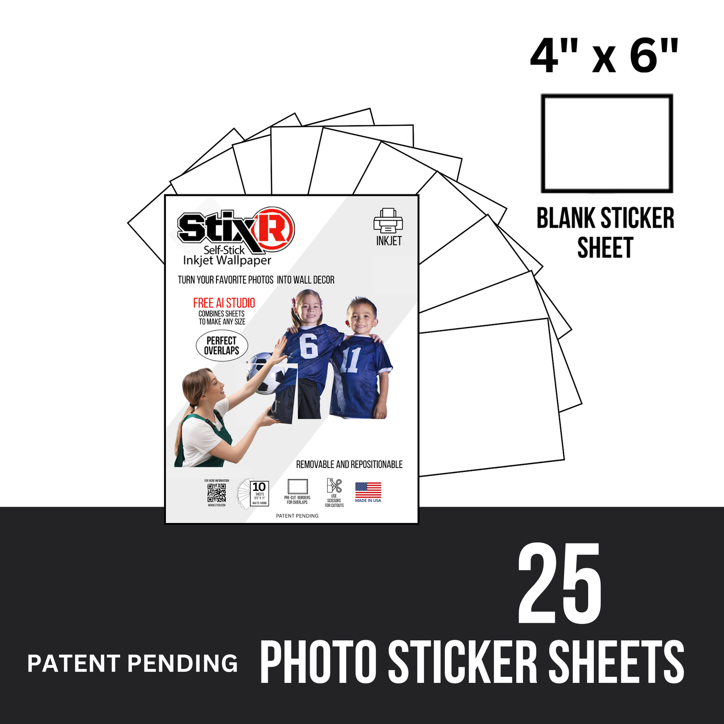 25 PACK 4" x 6" PHOTO STICKER StixR SHEETS / BLANK SHEETS