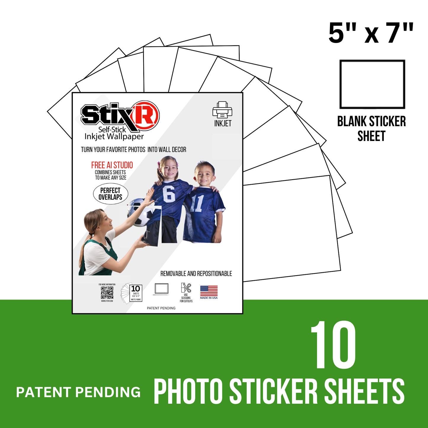 10 PACK           5" x 7" PHOTO STICKER StixR SHEETS / BLANK SHEETS