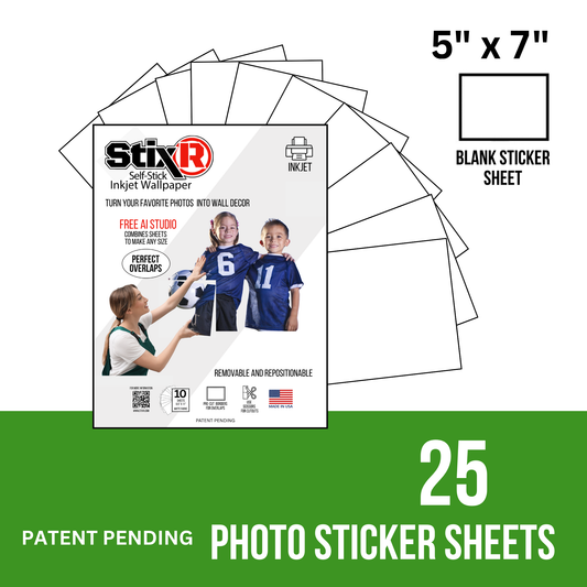 25 PACK    5" x 7" PHOTO STICKER StixR SHEETS / BLANK SHEETS