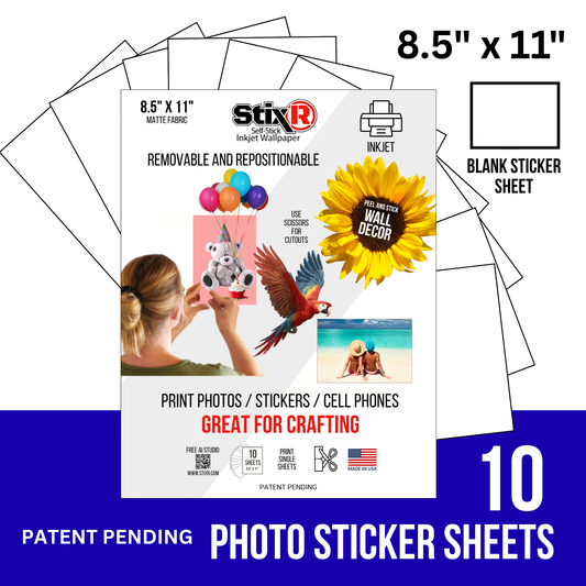 10 PACK      8.5" x 11" PHOTO STICKER StixR SHEETS / BLANK SHEETS