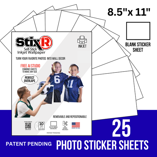 25 PACK  8.5 x 11" PHOTO STICKER StixR SHEETS / BLANK SHEETS