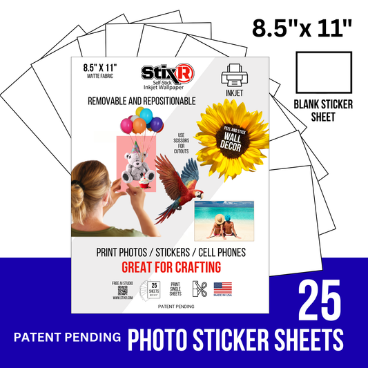 25 PACK  8.5 x 11" PHOTO STICKER StixR SHEETS / BLANK SHEETS