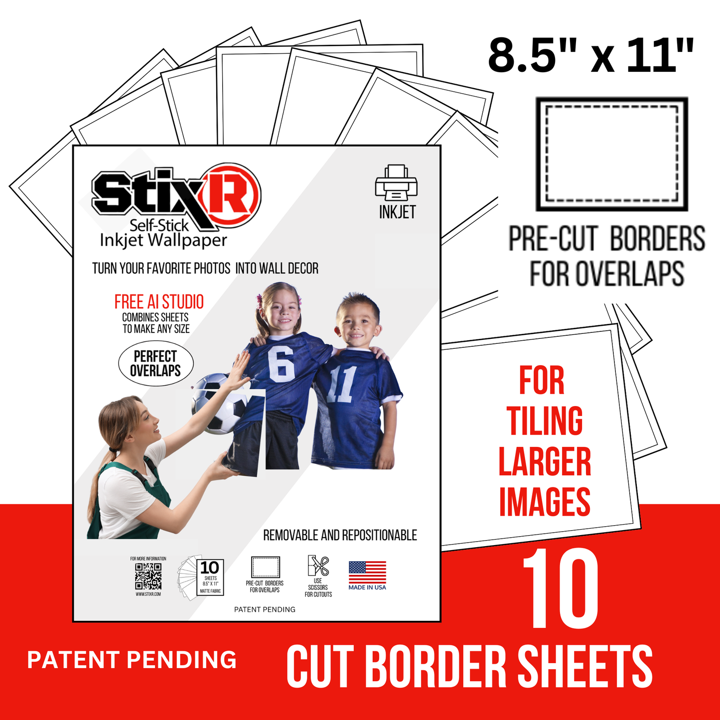 10 PACK           8.5" x 11" CUT BORDER  StixR SHEETS  / FOR TILING LARGER IMAGES