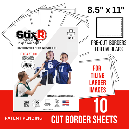 10 PACK           8.5" x 11" CUT BORDER  StixR SHEETS  / FOR TILING LARGER IMAGES